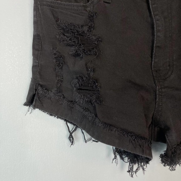 Kancan Black Distressed Destroyed Ripped Denim Raw Hem Jean Shorts Size 27 - Picture 3 of 16